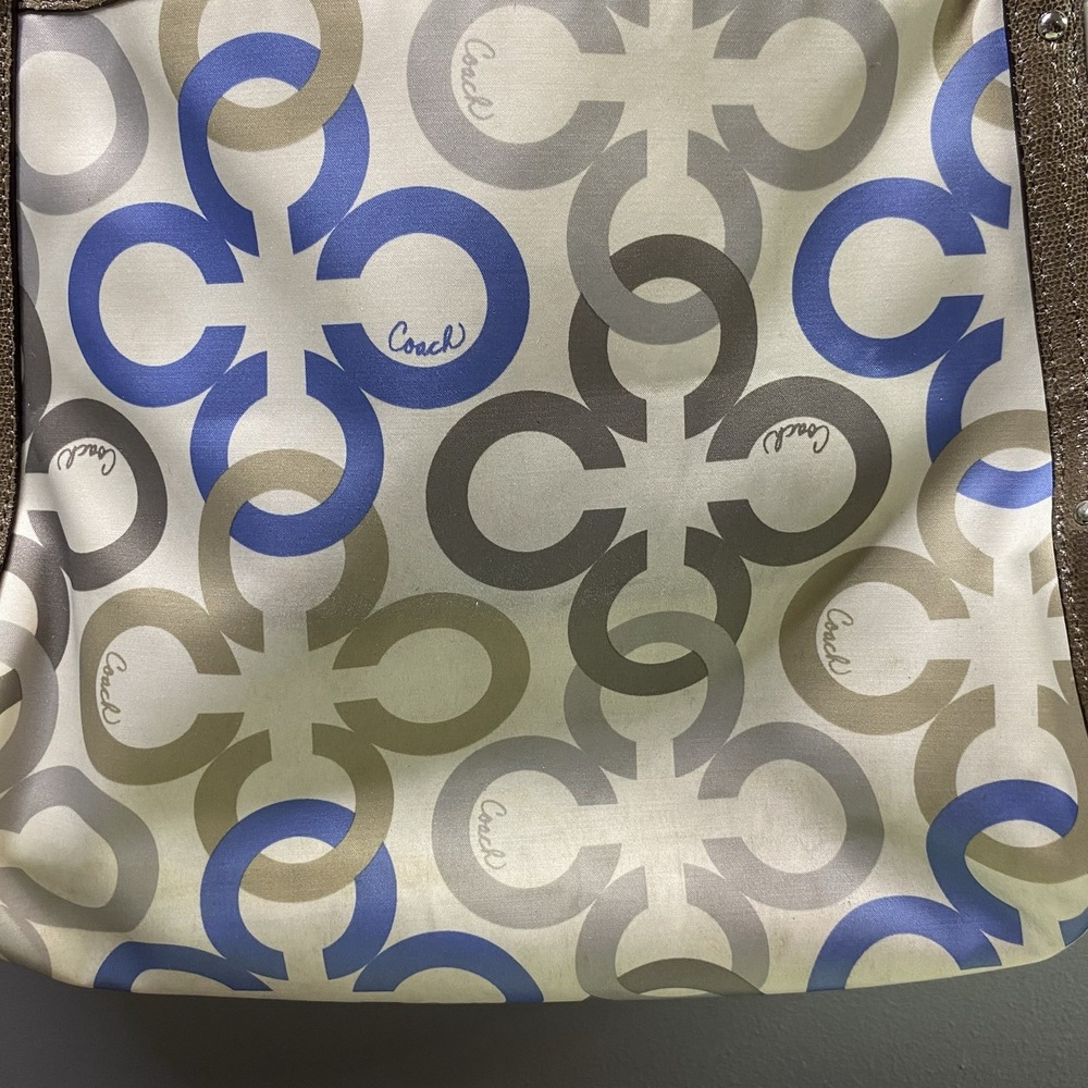 COACH ALEXANDRA CHAIN LINK CLOVER SIGNATURE C SHOULDER BAG- Tan&blue Needs Clean - Picture 3 of 16
